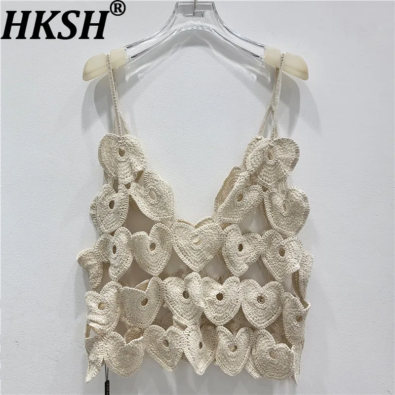 

Женский топ HKSH с V-образным вырезом, однотонный, ажурный, с вышивкой, модный, сексуальный, короткий, летний, 2026 HK22400