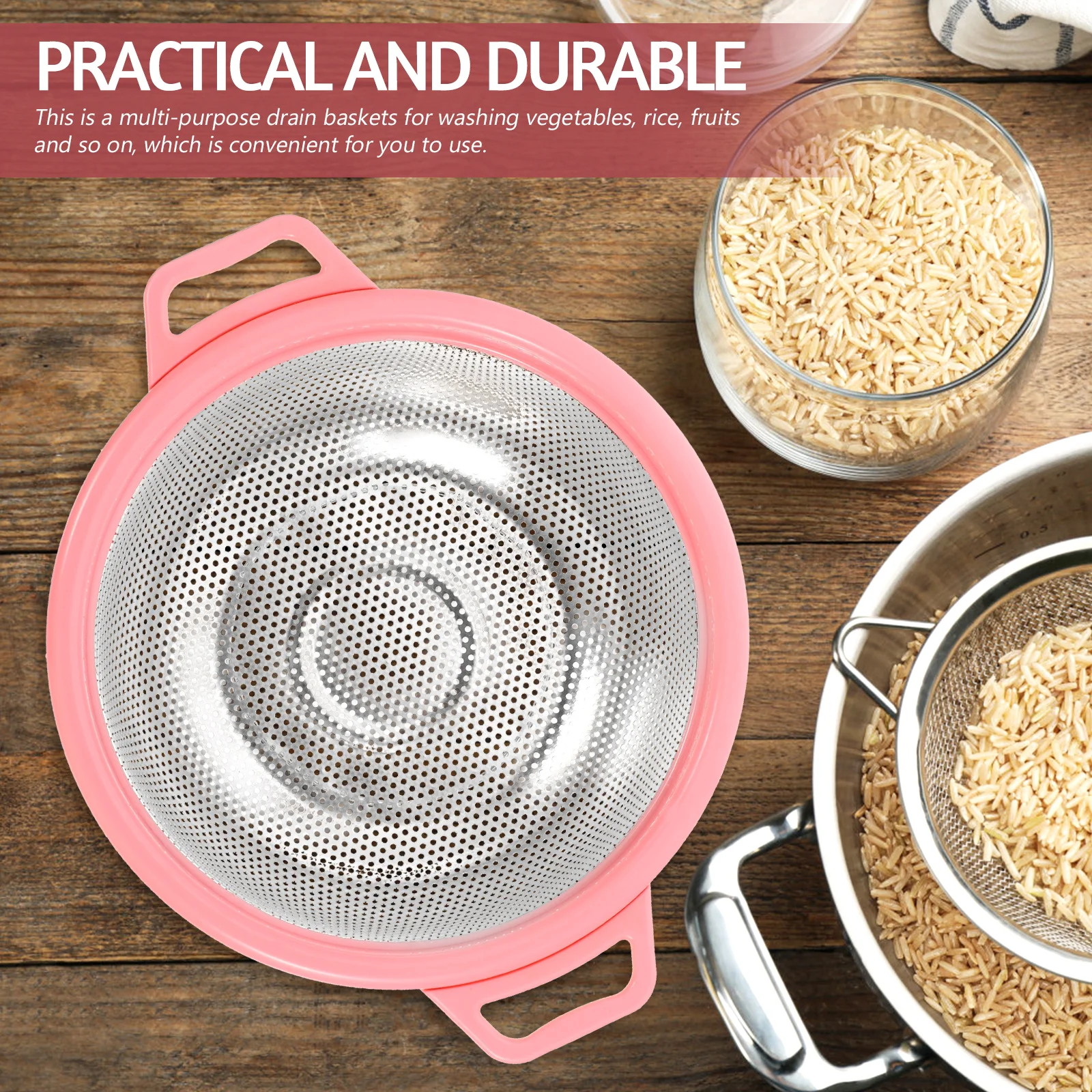 

1Pc High-Quality Stainless Steel Rice Washing Colander Vegetable Strainer Bowl