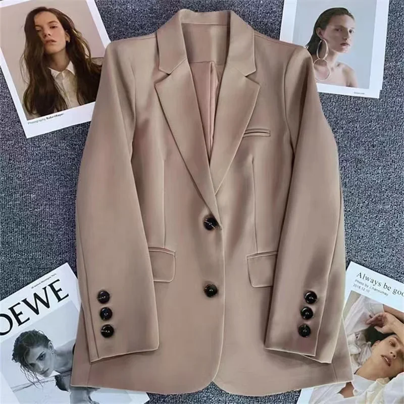 2024 Women\'s Jacket New in Korean Fashion Small Suit Top Brown Suit Coat Clothes Loose Straight Temperament Slim Blazer Female