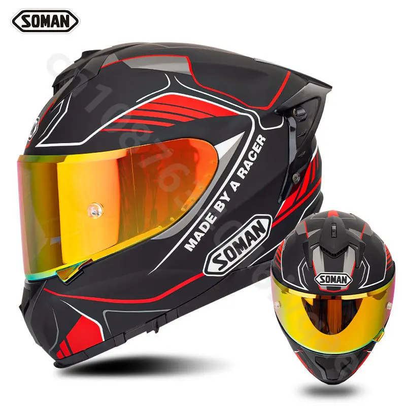 SOMAN SM961-S Upgraded Motorcycle Racing Helmet Men's Women's Four Season Dual Lens Tail Full Helmet ECE Certified Capacete Moto