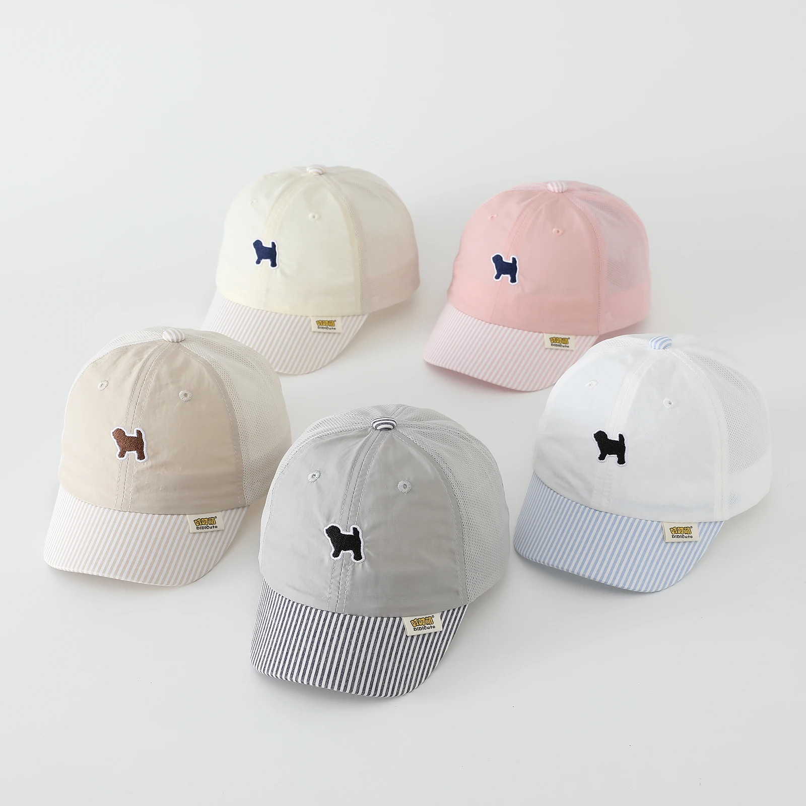 Children's Embroidered Puppy Quick-Drying Patchwork Striped Breathable Mesh Baseball Cap Without Excessive Sweating view 6