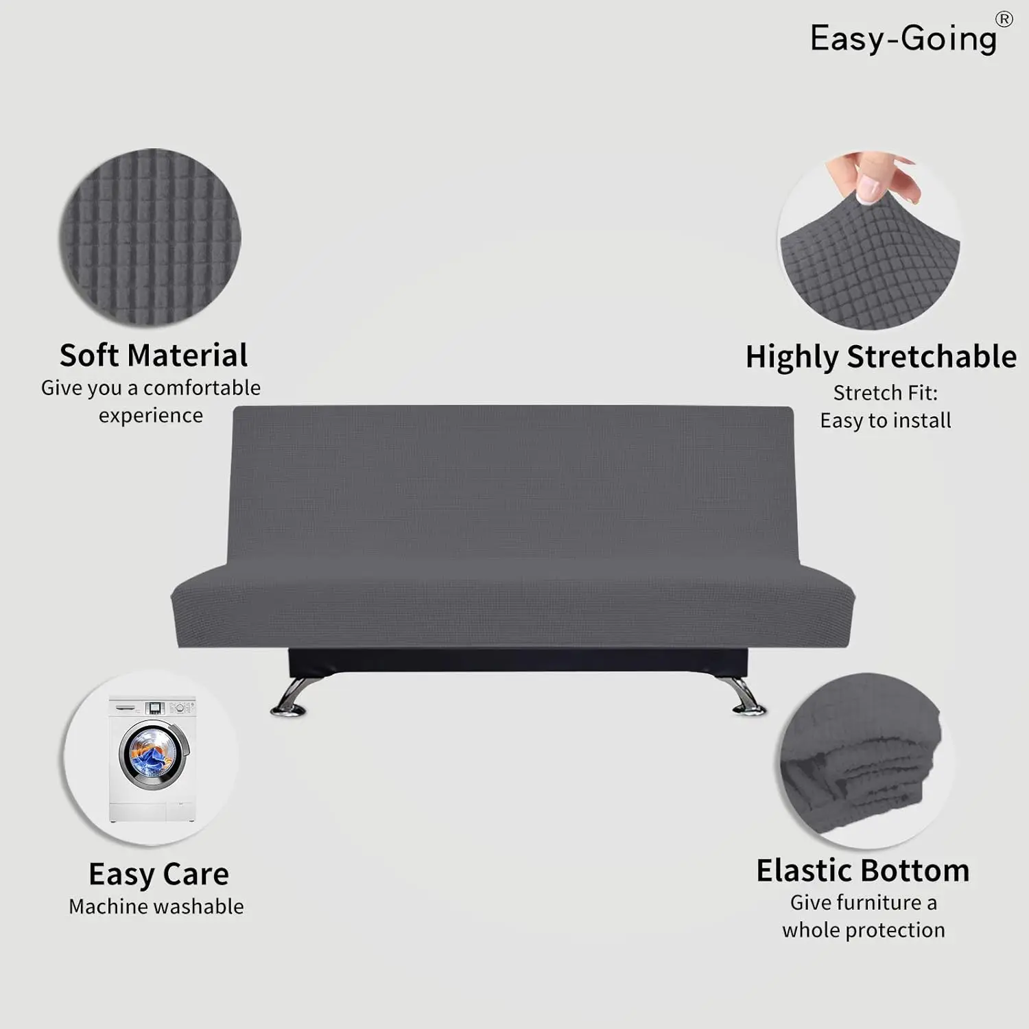 

Easy-Going Stretch Futon Slipcover Armless Futon Bed Cover Furniture Protector Without Armrests With Elastic Bottom For Kids,