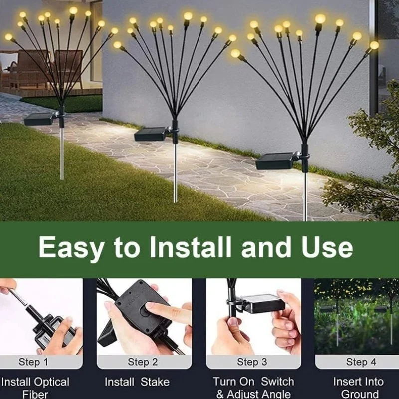 Solar LED Light Outdoor Garden Decoração Luzes Paisagem Firework Firefly Lawn Lâmpadas Country House Terrace Varanda Decor Lamp