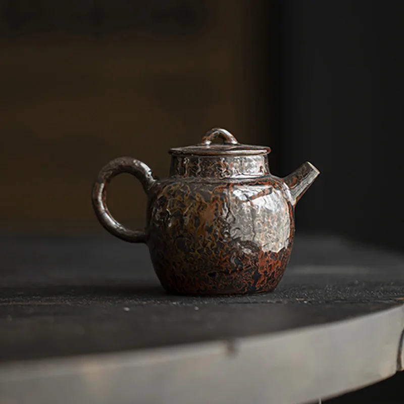 120ML Imitation Lacquer Teapot Ceramic Rust Red Glaze Antique Teapot Literati Hand-held Pot Chinese Kung Fu Tea Set Kettle Gifts