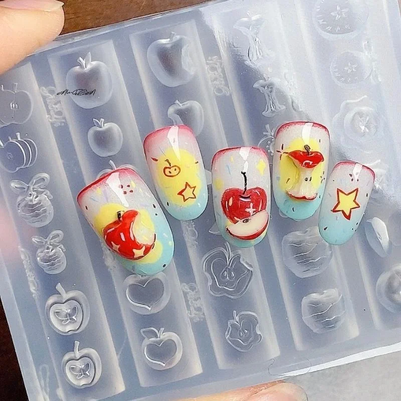 3D Silicone Nail Mold Cartoon Cute Animals & Fruit Design DIY Transparent Manicure Tools for Nail Art Decoration