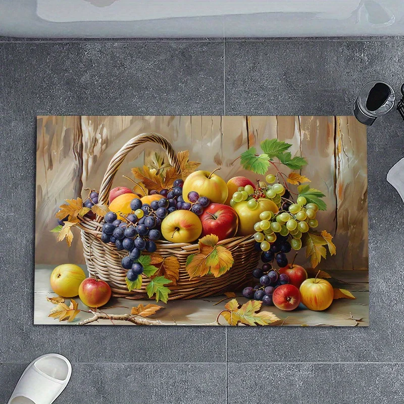 Festive Harvest Food Motif Floor Rug Decorative Non Slip Door Mat Versatile Decor For Restaurant Gym Dance Studio
