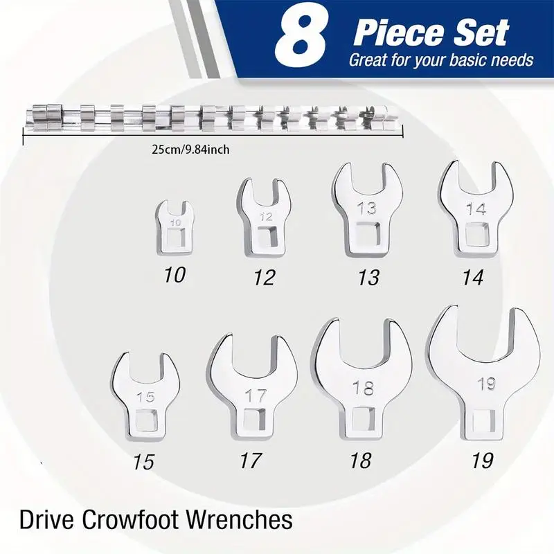 8-teiliges Crowfoot-Schraubenschlüssel-Set Zoll und Metrisch Verchromt Multifunktionswerkzeug – Detail 2