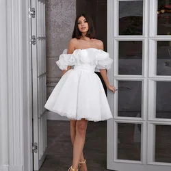 Elegant White Short Wedding Dresses Boat Neck Sleeveless Bridal Gowns Ruffles Above Knee Mini A-Line Vestidos De Novia 2023