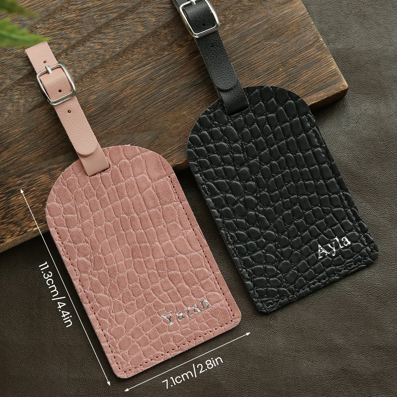 Personalized Custom Name Croc Texture Leather Luggage Tag Adjustable Buckle Flip Privacy Cover Suitcase Anti-Lost Travel Label view 4