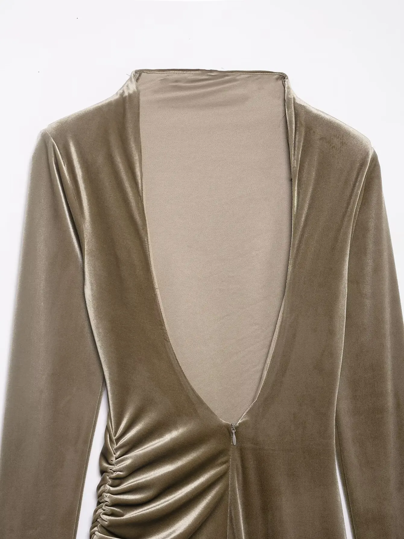 Women Backless Sexy Velvet Dress Female Long Sleeve Shoulder Pad Pleated Bodycon Long Dresses Spring Autumn Party Evening Wear