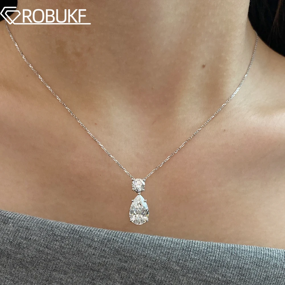 

9.5cttw Waterdrop Shape Moissanite Pendant Necklace for Women Pear Round Cut Diamond 925 Sterling Silver Wedding Jewelry GRA