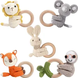 Let‘s Make Baby Teether Animal Wooden Rattle Cartoon Crocheted Babies Rattle Toys for Kids Music Gym Montessori Children's Toys