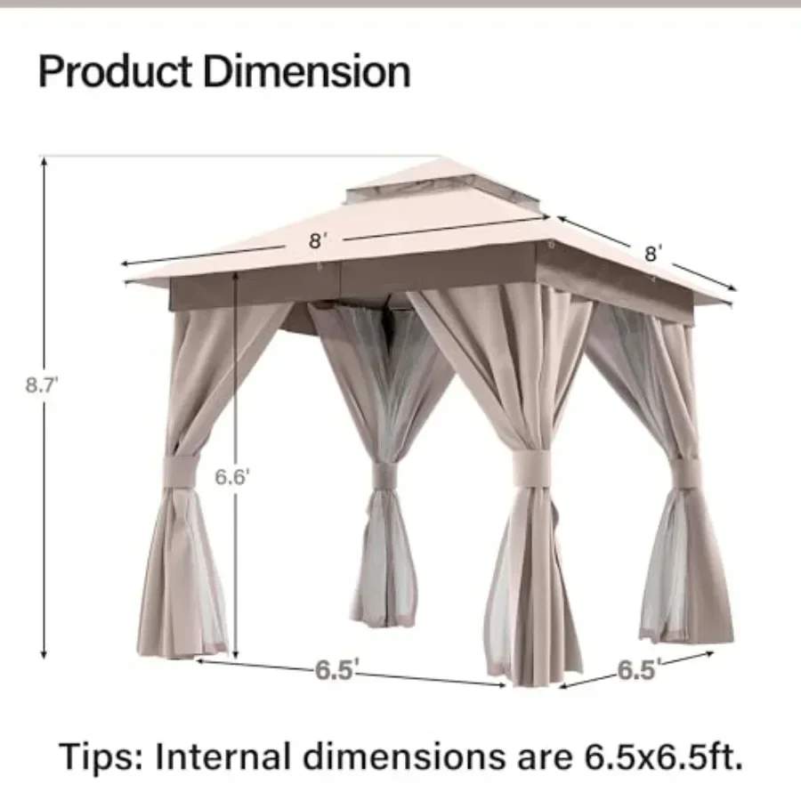 Outdoor Patio Gazebo Heavy Duty Party Tent Shelter with Double Roofs Mosquito Nettings and Privacy Sns for Backyard Events Part