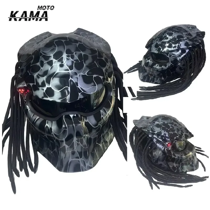 HOT Predator Personality Motorcycle Full Face Helmet Cosplay Male Warrior Motorcycle Accessories Helmet Retro Braid Abs Capacete