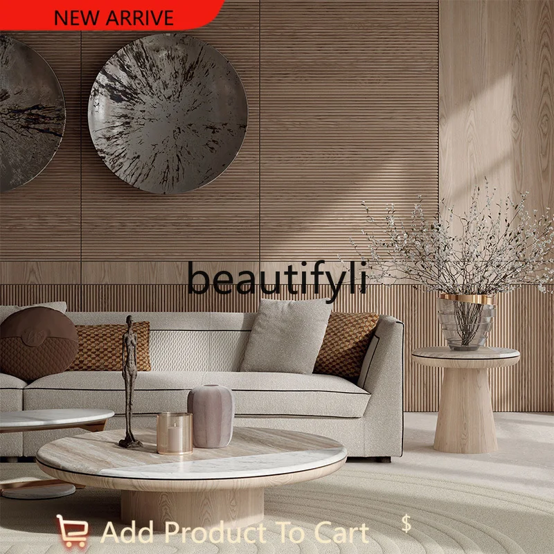 

Italian Style Solid Wood Marble Round Coffee Table for Living Room, Small Apartment Designer Square Table G1218