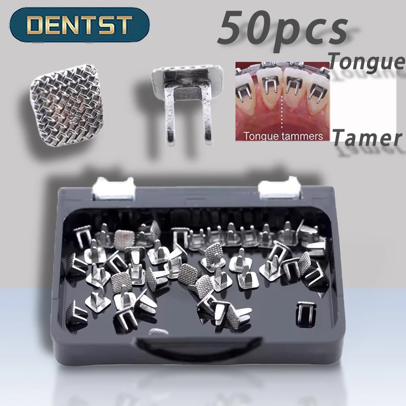 Dentst 50pcs Dental Orthodontic Tongue Tamer Lingual spikes Bondable Hinge Tongue Habit Bite Turbos Correction Button Bracket