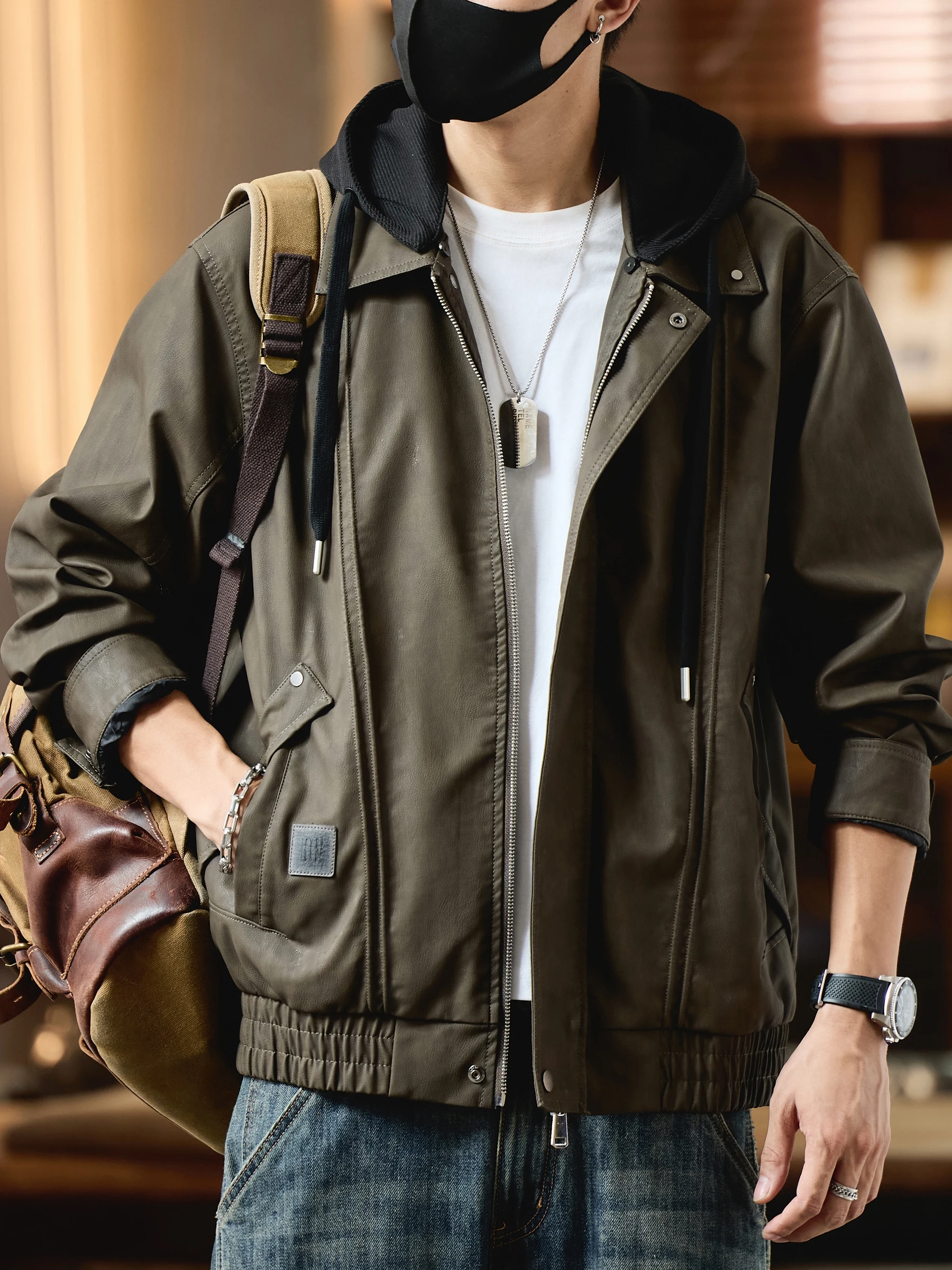 

Мужская куртка из искусственной кожи с капюшоном American Sle, повседневная рабочая одежда, верхняя одежда, весна-осень, новый тренд, молодежный бренд Vitali Sle