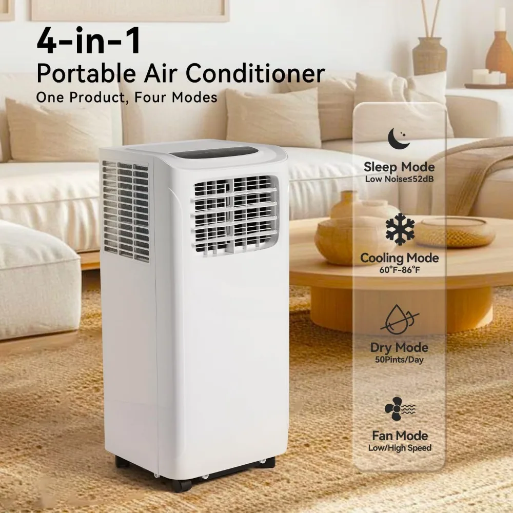 9700BTU  Air Conditioner Cools Up To 300 Sq.ft, 4-IN-1 Portable AC Unit with Cooling, Dehumidifier, Fan, 24H Timer