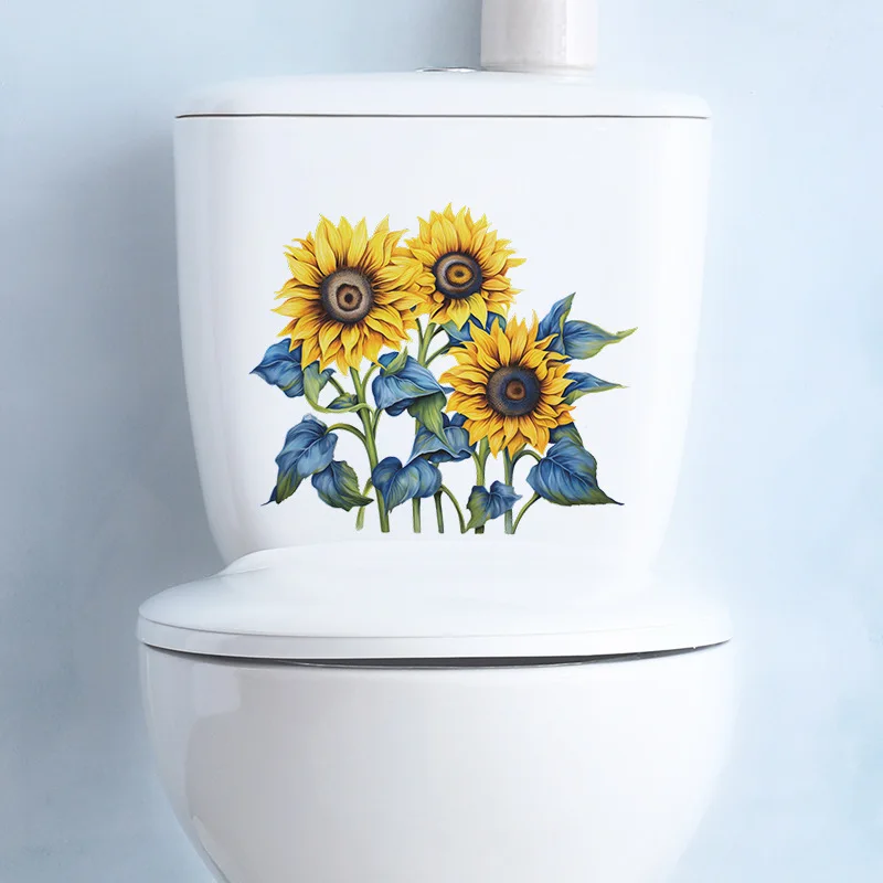 Sun Flower Toilet Seat Stickers Grass Self-Adhesive DIY PVC Bathroom Decals For Bathroom Cistern Restroom Power Decor