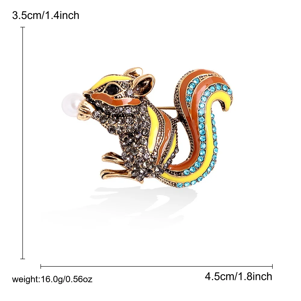 Vintage Squirrel Brooch Pin for Women Cute Alloy Rhinestone Animal Lapel Pin Fashion Enamel Brooches Sweater Dress Accessories