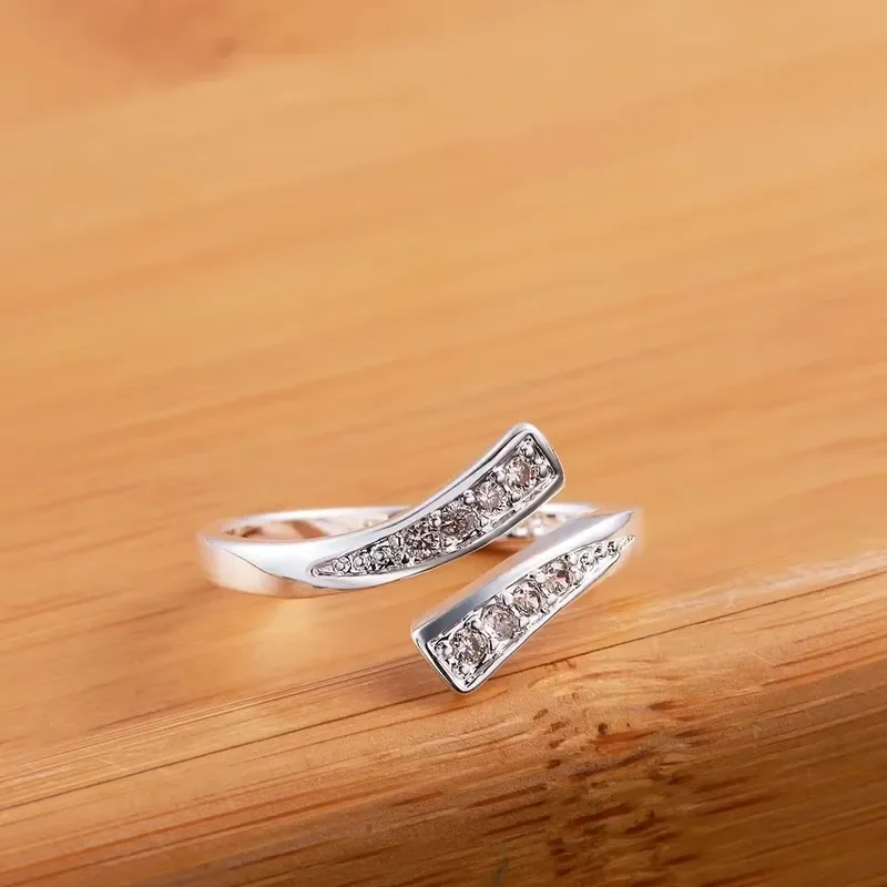 

Hot 100% 925 Sterling Silver crystal Ring For women adjustable size Fashion party engagement wedding luxury Jewelry Holiday