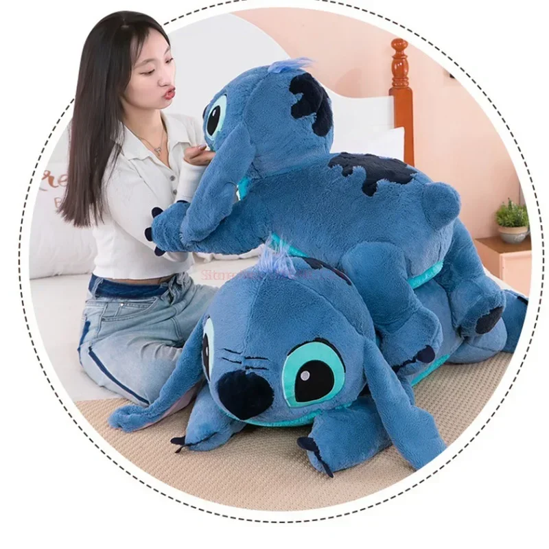 Disney Stitch Plush Toys Lilo&Stitch Plush Doll Stuffed Doll Soft 45/60/80cm Pillow Prone Posture Dark/Light Blue Cute Toy Gifts