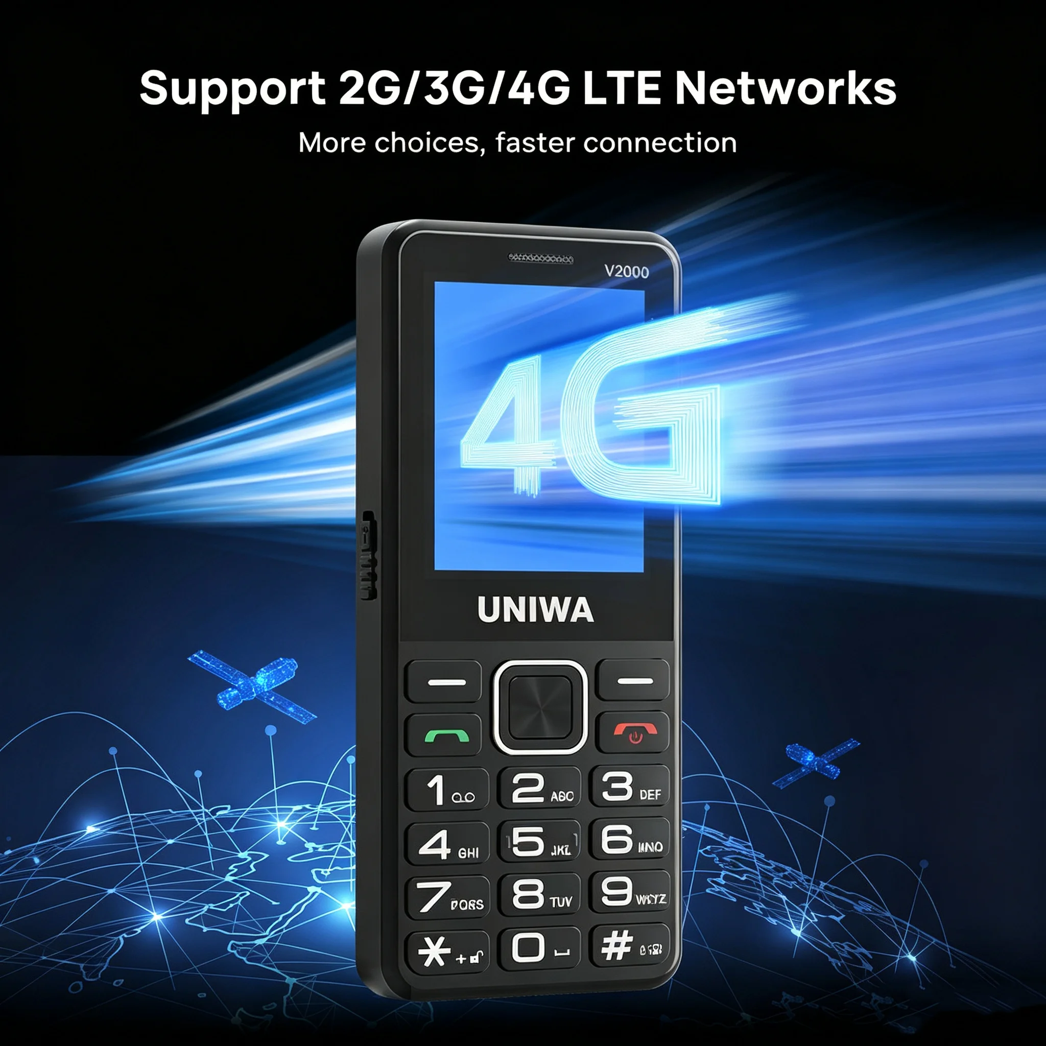 UNIWA V2000 4G Keypad Phone 2.4 Inch Big Button Loud Volume Dual SIM 1700mAh Multilingual Keyboard Feature Phones Elderly