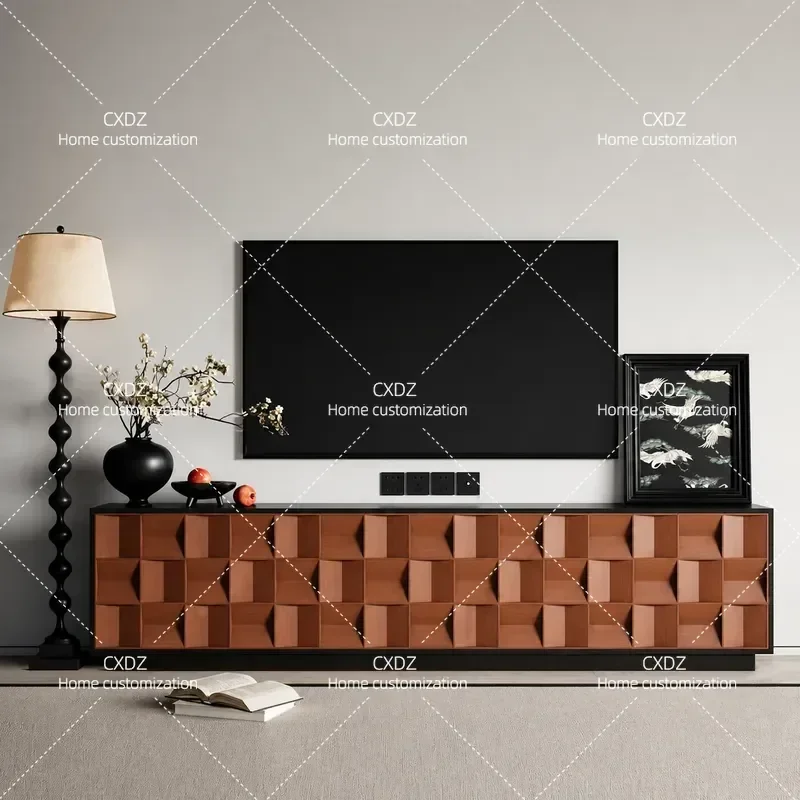 Medieval Solid Wood TV Cabinet Living Room Minimalist Black Storage Locker Floor Standing Decorative Cabinet for Home