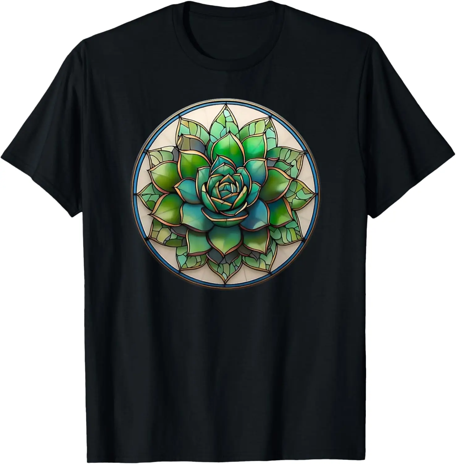 Succulent Plant Stained Glass Pattern Print T-Shirt