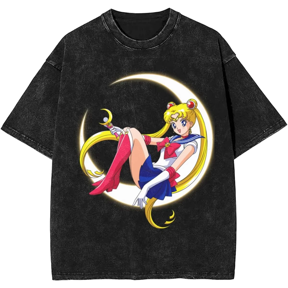 

New Anime Sailor Moon Anime Washed T Shirt Spring Summer Vintage Men's Women Casual Oversized Tee Loose Top Streetwear