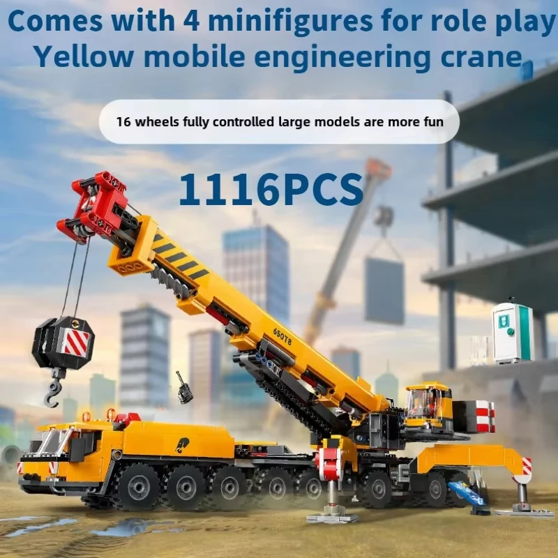 Third Party Compatible Sets City Series Building Blocks 60409 Mobile 16-Wheel Yellow Crane Hoisting machine Toys Gift