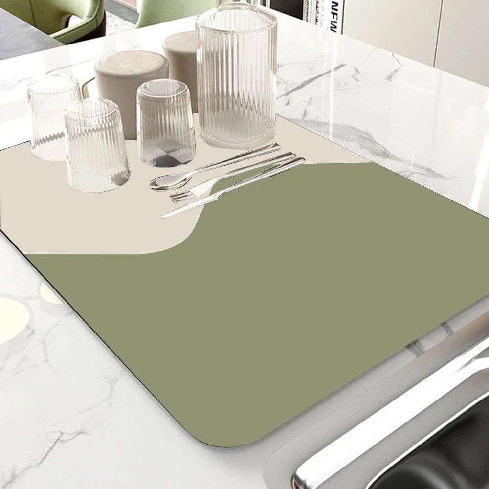 Marble Kitchen Dish Drainer Mat Antiskid Draining Mat Coffee Maker Drain Pad Quick Dry Tableware Mat Kitchen Absorbent Placemat
