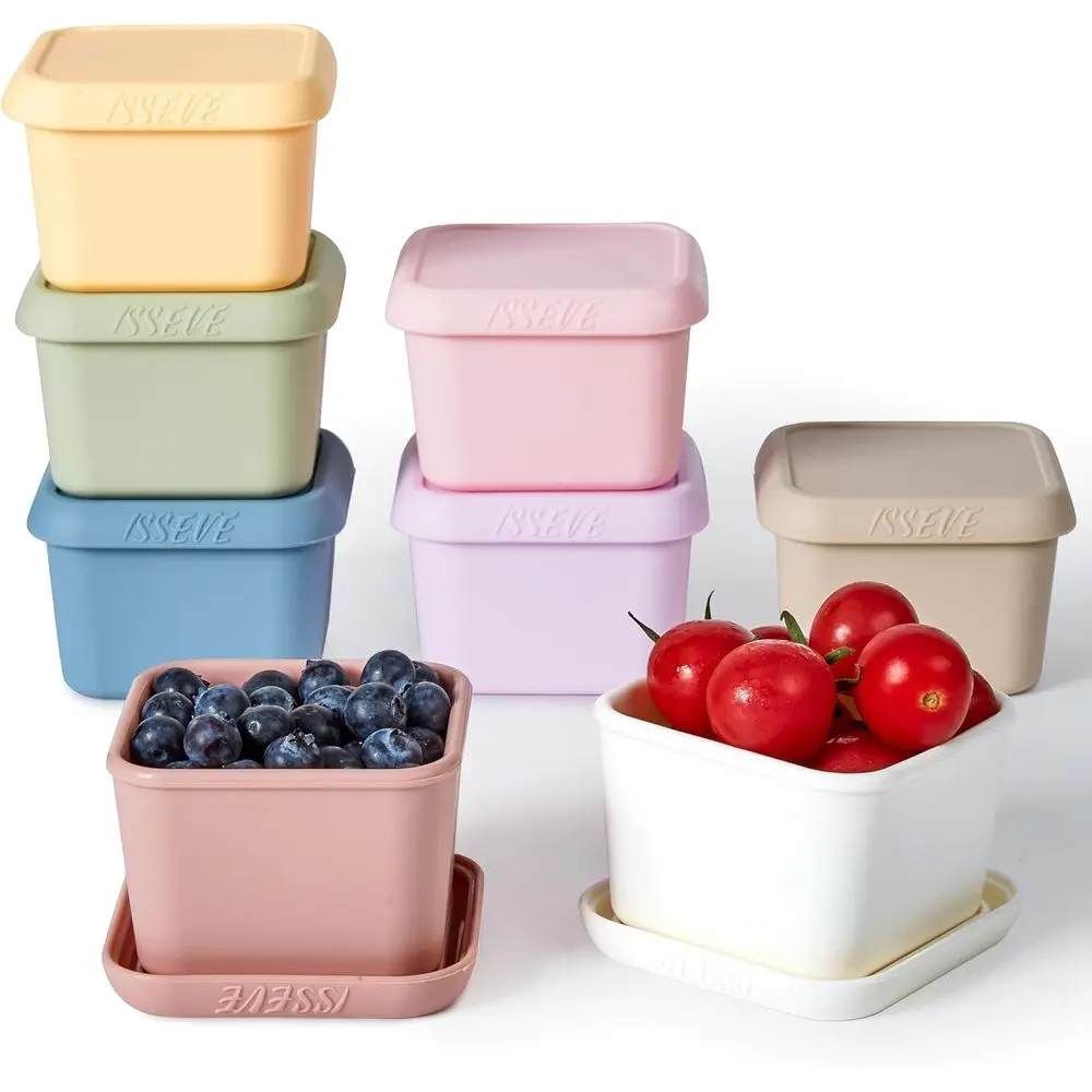 8 Pack 6oz Leakproof Stackable Silicone Snack Containers With Lids Reusable Kids Food Storage Boxes For Daycare School Travel