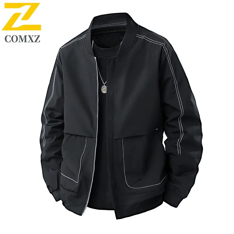 

COMXZ Mens Autumn Jacket New Stand Collar Korean Style Lightweight Coat Trendy Slim Fit Thin Baseball Collar Minimalist Coats