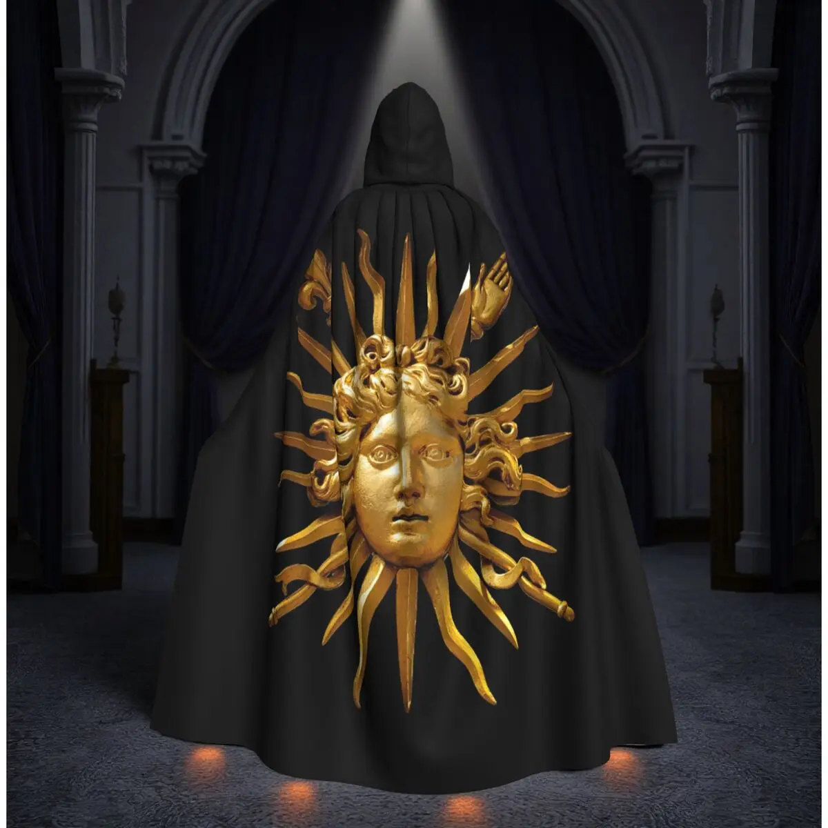 

Symbol Of Louis XIV The Sun King Long Hooded Cloak Witch Medieval Costume Cosplay Cape HalloweenVampire Adult Unisex