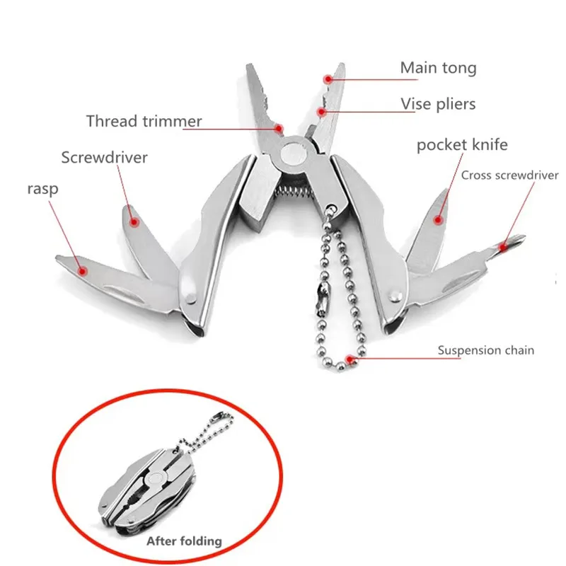 7-in-1 new stainless steel outdoor portable multi-functional pliers, key chain screwdriver, multi tool mini pliers