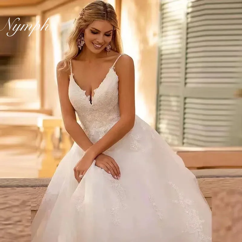 

Элегантные женские свадебные платья трапециевидной формы, сексуальные бретельки, кружевные аппликации, платья невесты на заказ, халат без рукавов De Mariée