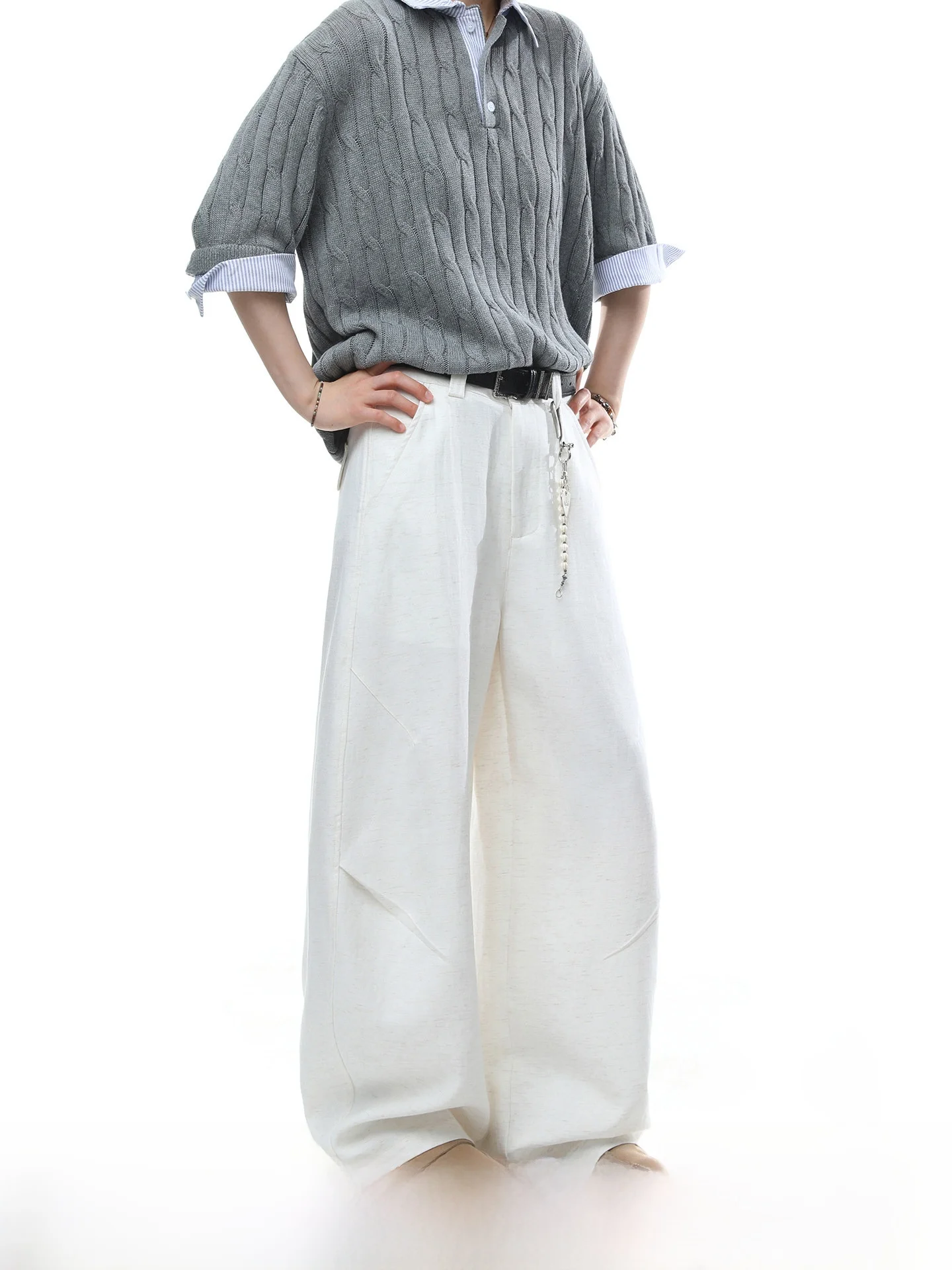 Dream Made Men's Summer Thin Breathable Loose Fit Linen Trousers Wide Leg Casual Pants Casual Style Comfortable Leisure Wear