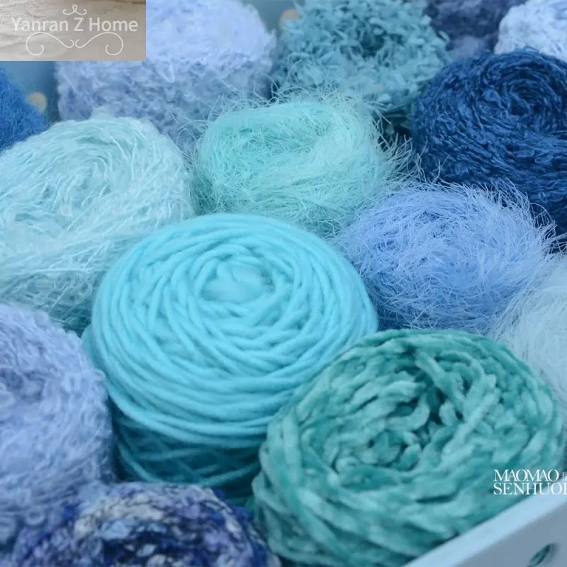 Blue Series Knitting Yarn Soft Cool Partner Thread Crochet Dyed Yarn for Crochet Mohair Woven Scarf Sweater Hat Dolls 50G