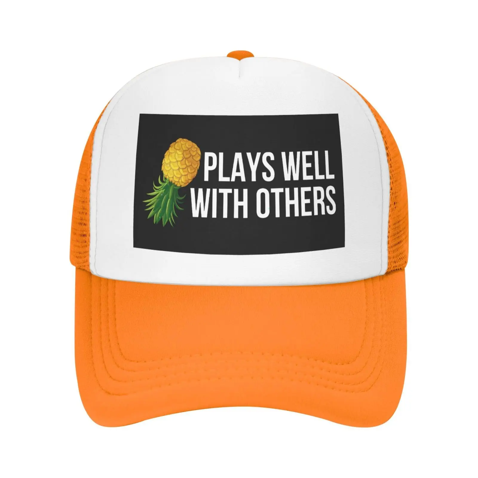 Plays Well with Others Mesh Hat Upside Down Pineapple Mesh Cap Baseball Cap Sun Dad Trucker Hat Orange