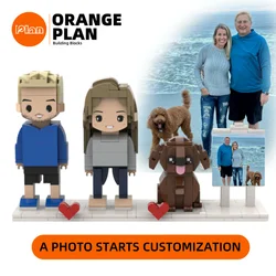 Orange Plan custom building blocks personalized family and pet portrait set full body multiple people small particle photo