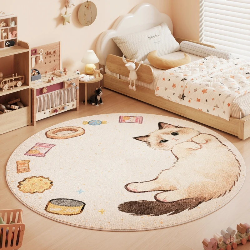 Cartoon Style Living Room Decoration Round Carpet Cat Pattern Rugs for Bedroom Fluffy Soft Lounge Floor Mat Home Thick Plush Rug