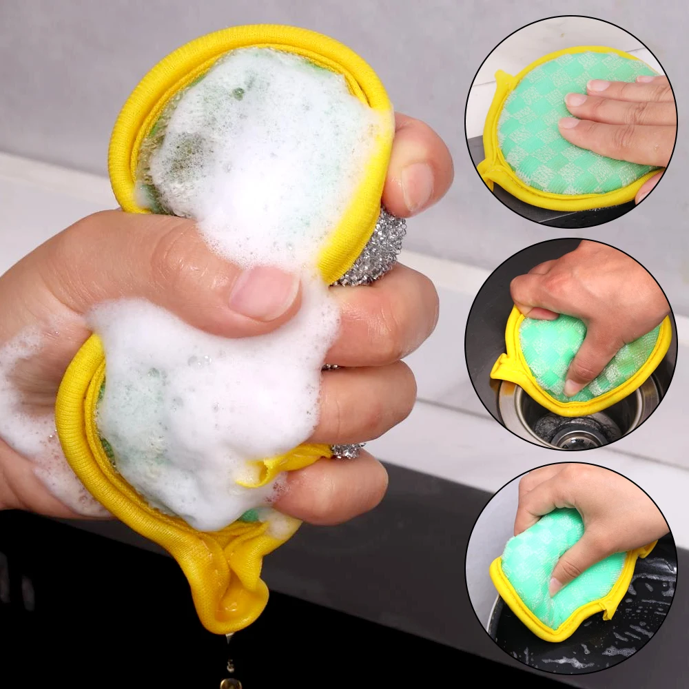 1/12pcs Double Side Dishwashing Sponges Reusable Strong Absorbent Scouring Pad Kitchen Sponge Wipes Household Cleaning Tools