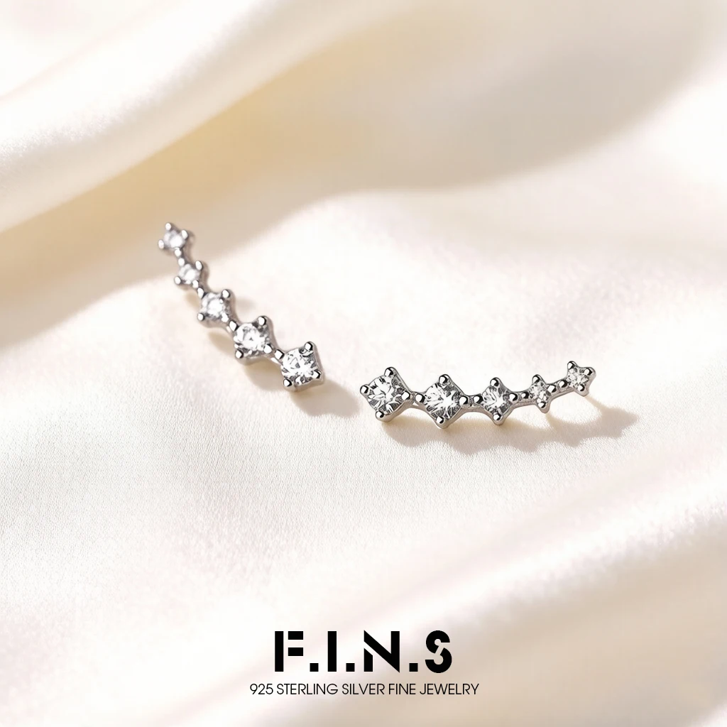 Pendientes F.I.N.S de Plata de Ley 925 con circonita en forma de arco para mujer, joyería fina con circonita de una hilera, accesorios minimalistas
