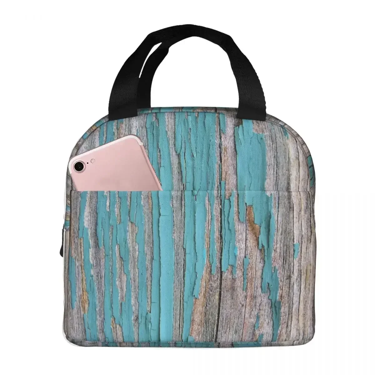 Shabby Rustic Weathered Wood Turquoise Insulated Lunch Bags Portable Picnic Bags Thermal Lunch Tote for Woman Work Children