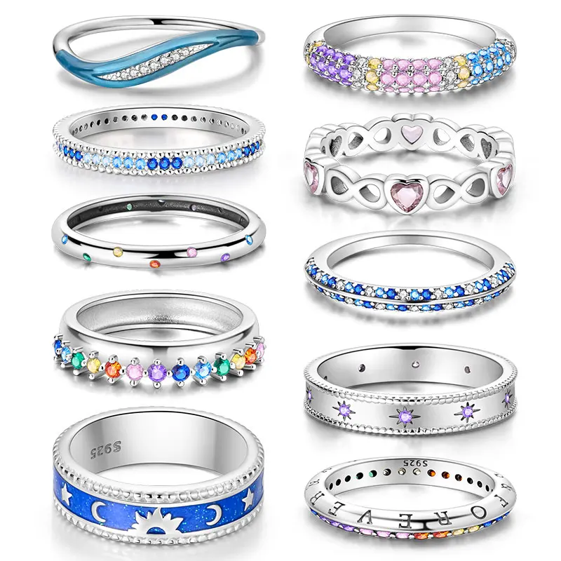Hot Sale 100% 925 Silver Colorful Stone-Set U-Shaped Splicable Ladies Rings Suitable For Anniversary Jewelry Making Women Gift