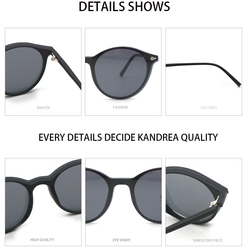 KANDREA Vintage Clip On Polarized Glasses Frame Women Fashion Sunglasses Men Optical Myopia Classic Eyewear Eyeglasses C8005
