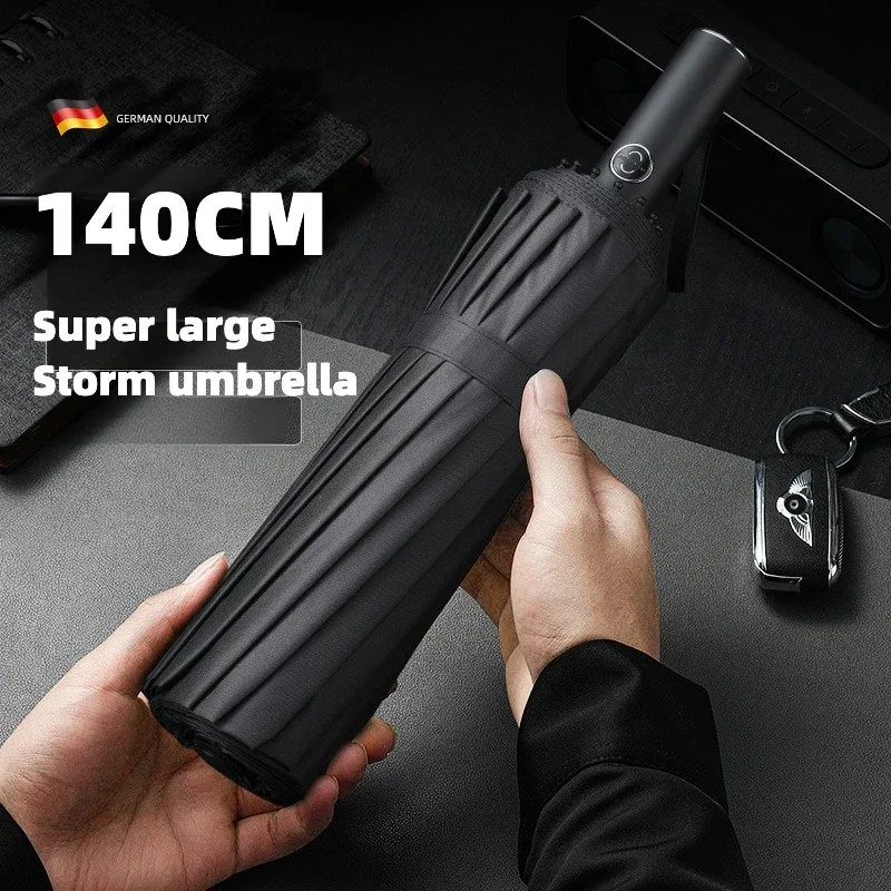 Super Large 140CM Automatic Folding Umbrella for Man and Women, Windproof Strong Reinforce Sun and Rain Big Umbrellas Parasol