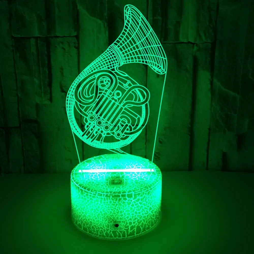 Night ภาษาฝรั่งเศสคํา Horn Night Light 3D ภาพลวงตาโคมไฟ 7 สีเปลี่ยน Nightlight Home Decor Xmas ของขวัญเด็ก