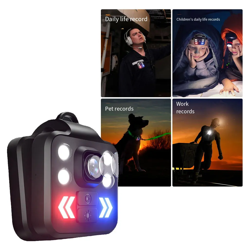 Mini Body Camera Personal Head-mounted Video Recorder Sports LED Night Visions 1080P Wearable Cam for Home Outdoor